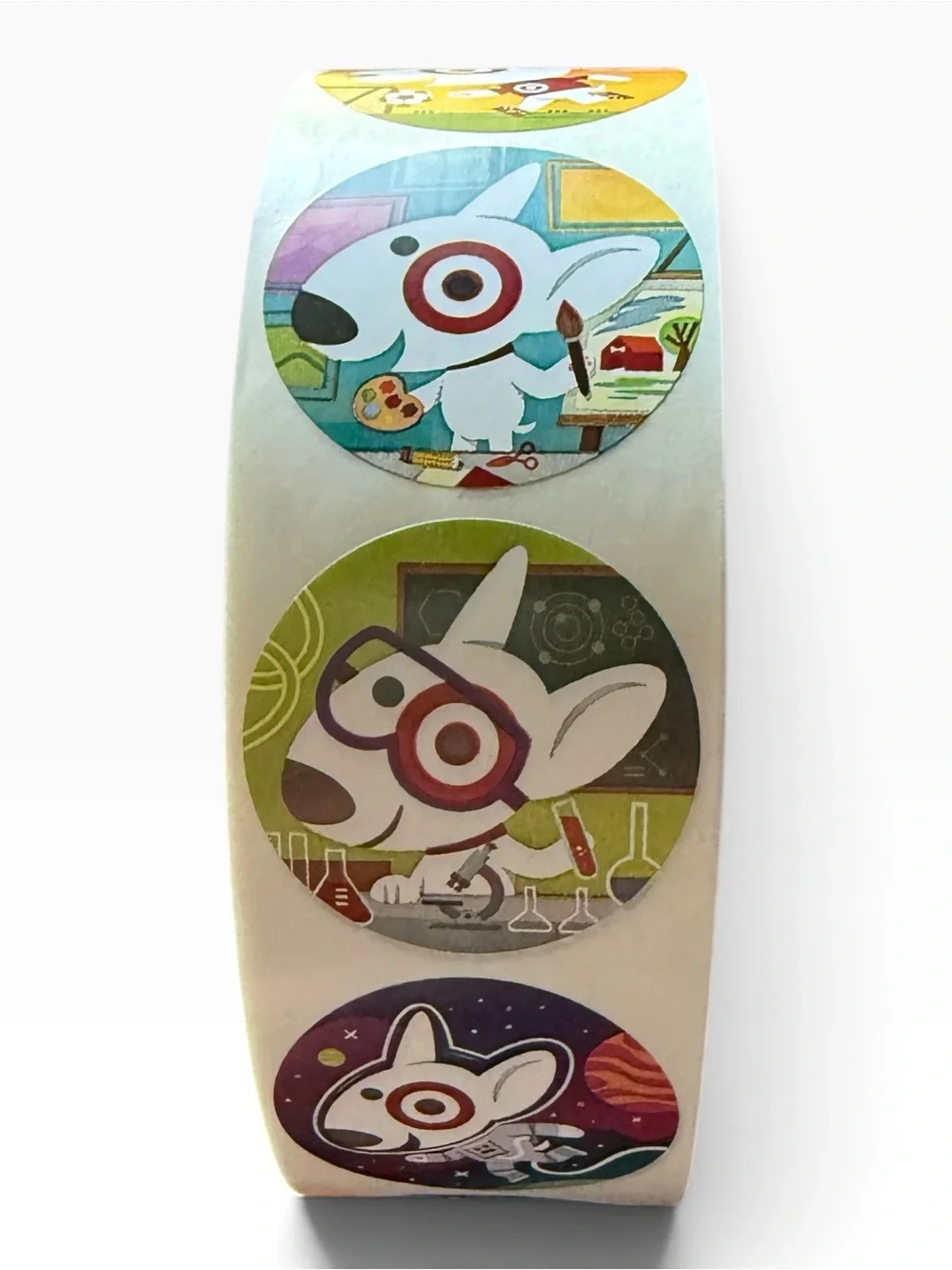 Roll Of Promotional Checkout Stickers Featuring Bullseye-The Bull Terrier Mascot